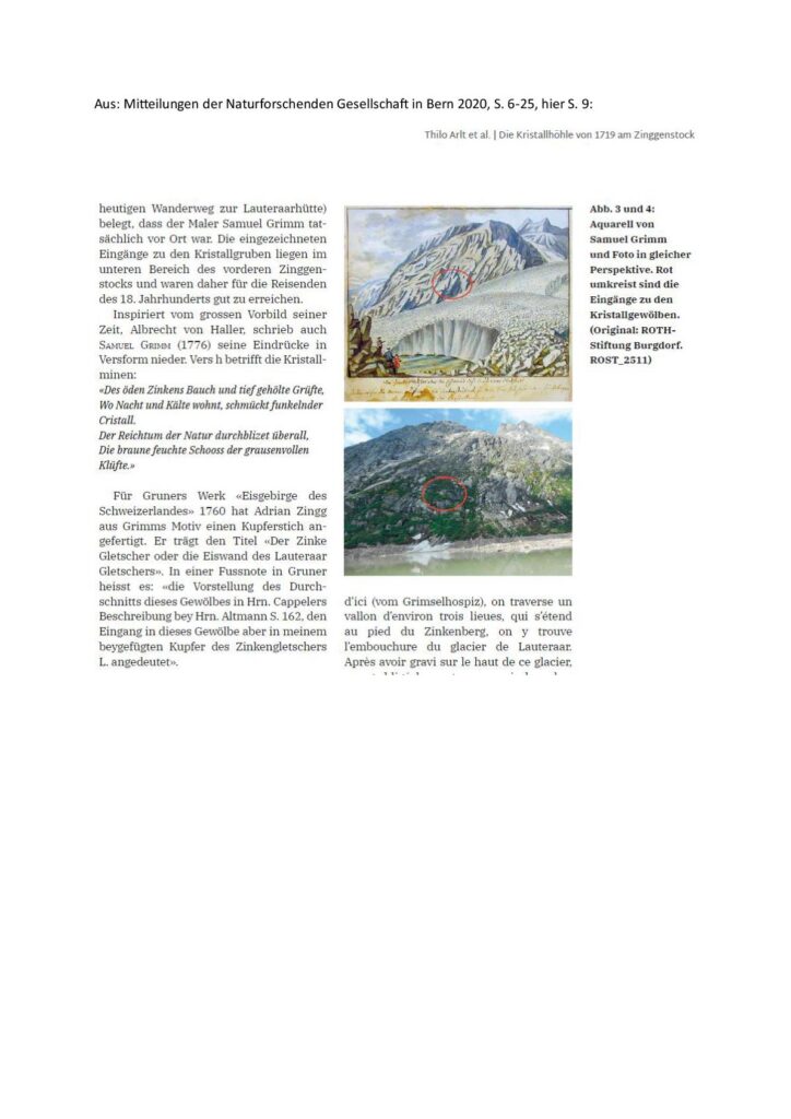 Kolorierte Ansicht der Kristallhöhle am Zinggenstock